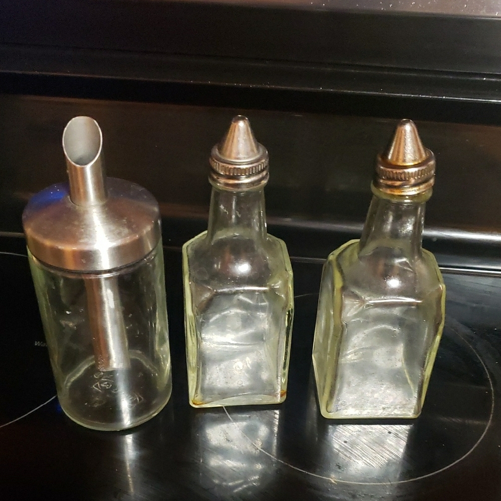 Stainless Steel and Glass Oil Dispenser Set vintage Big Price